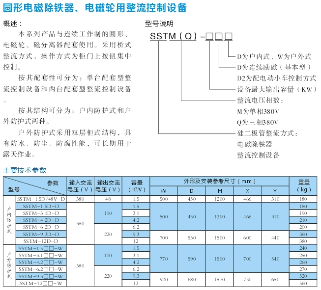 圓形電磁除鐵、電磁輪用整流控制設(shè)備